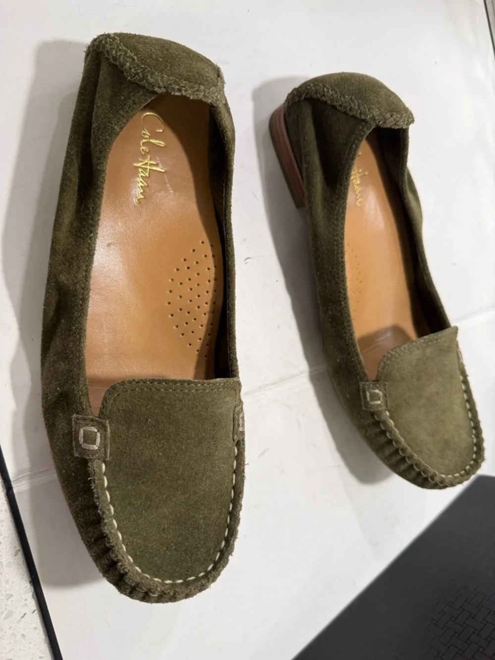 Cole Haan NikeAir Collab Candyce Green Suede Loafers Sz 7 Box Flats Moccasin